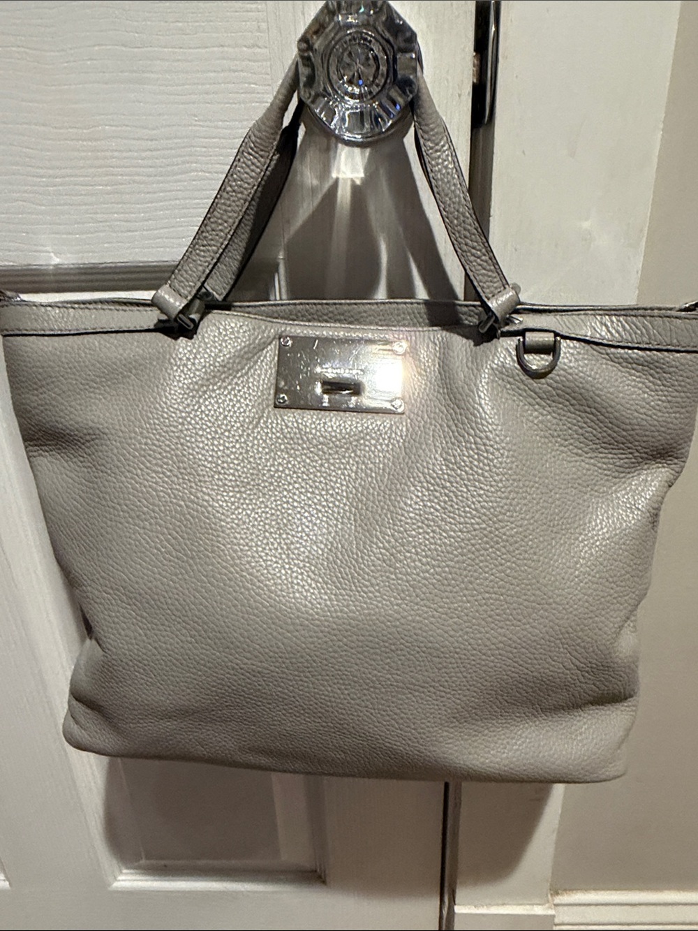 Michael Kors Light Gray Pebbled Leather Shoulder Tote
